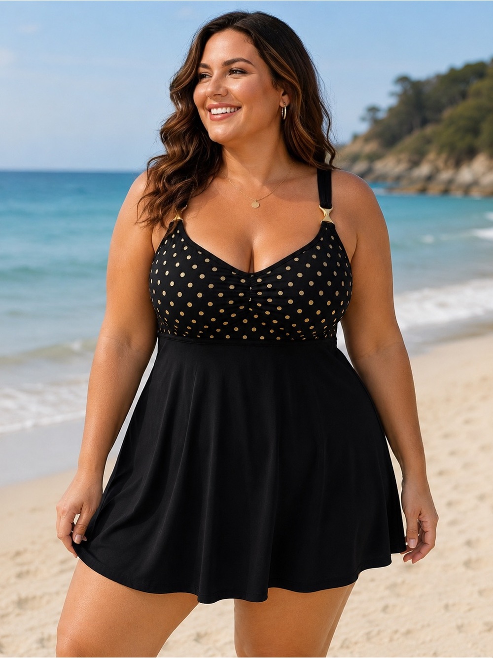 Sparkly Gold Polka Dot Swimdress